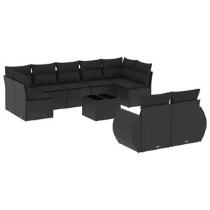 vidaXL Salon de jardin 10 pcs avec coussins noir r&eacute;sine tress&eacute;e