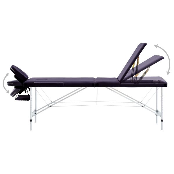 vidaXL Table de massage pliable 3 zones Aluminium Violet