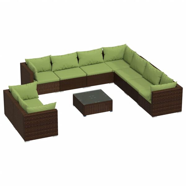 vidaXL Salon de jardin 10 pcs avec coussins marron r&eacute;sine tress&eacute;e