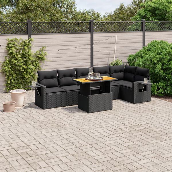 vidaXL Salon de jardin 7 pcs avec coussins noir r&eacute;sine tress&eacute;e