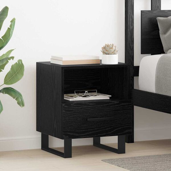 vidaXL Cabinet de chevet avec tiroir Ch&ecirc;ne noir 40 x 35 x 47,5 cm
