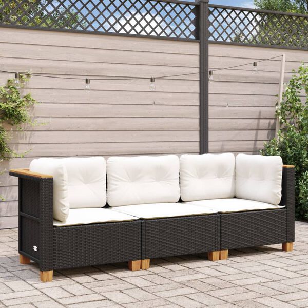 vidaXL Canapé de jardin avec coussins 3 places noir résine tressée