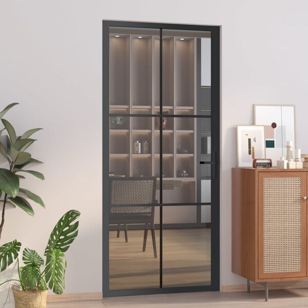 vidaXL Porte int&eacute;rieure 93x201,5 cm Noir Verre ESG et aluminium
