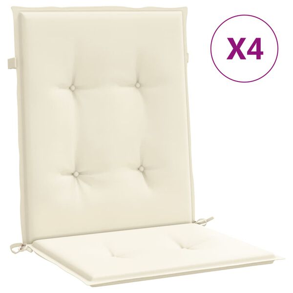 vidaXL Coussins de chaise de jardin &agrave; dossier bas lot de 4 cr&egrave;me