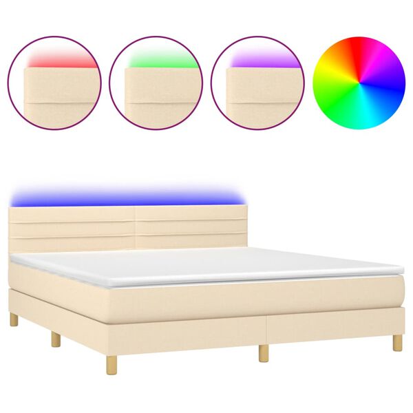 vidaXL Sommier &agrave; lattes de lit avec matelas LED Cr&egrave;me 160x200 cm Tissu