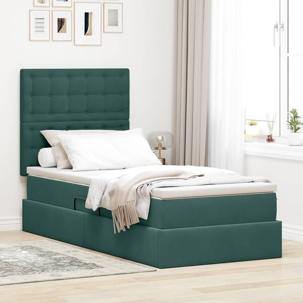 vidaXL Lit avec rangement et matelas Vert fonc&eacute; 90 x 200 cm Velours