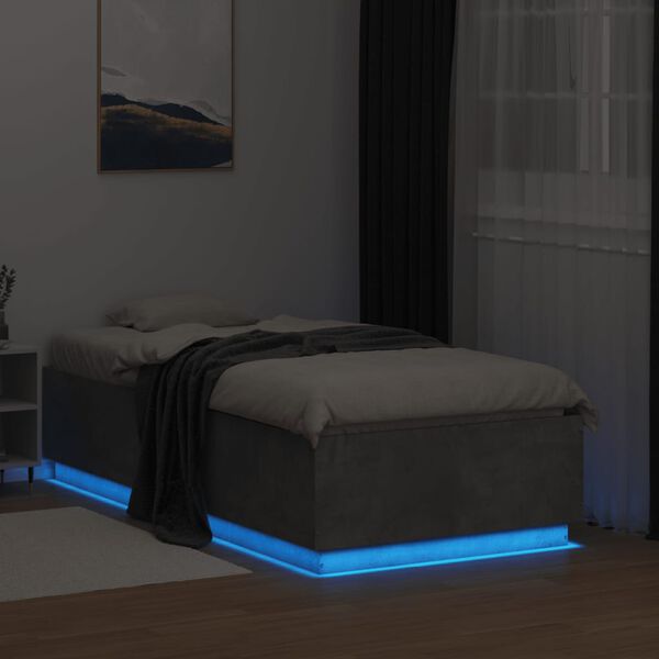 vidaXL Cadre de lit avec LED sans matelas gris b&eacute;ton 75x190 cm