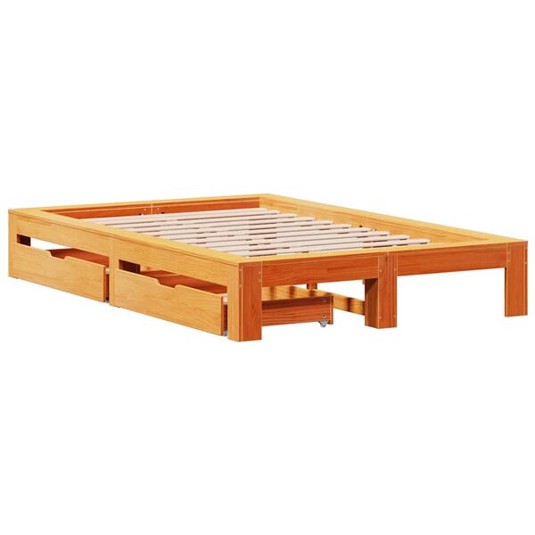 vidaXL Cadre de lit sans matelas cire marron 135x190cm bois pin massif
