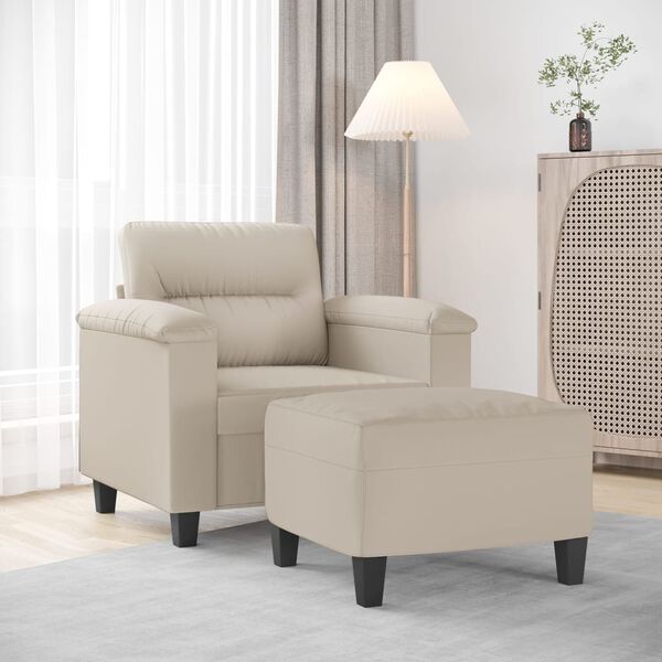 vidaXL Fauteuil avec repose-pied Cr&egrave;me 60 cm Tissu microfibre