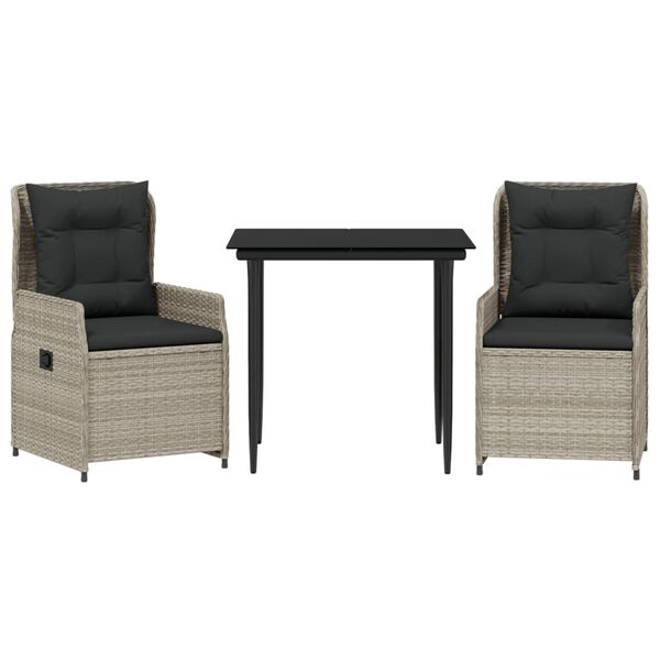 vidaXL Ensemble &agrave; manger de jardin 3pcs coussins gris clair poly rotin