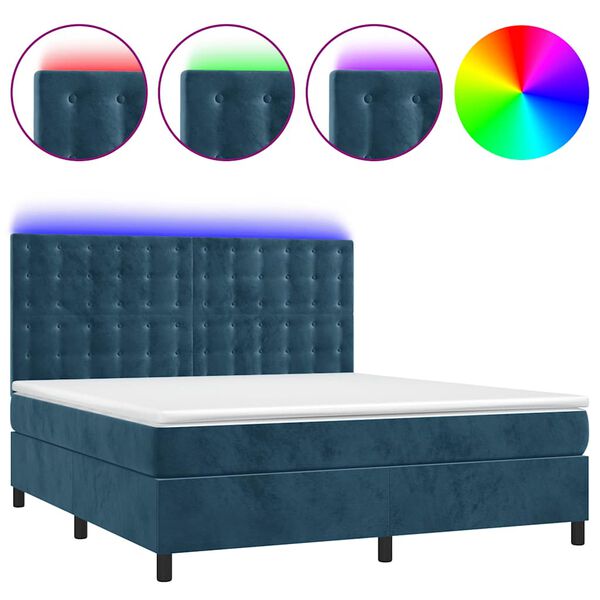 vidaXL Sommier &agrave; lattes de lit matelas et LED Bleu fonc&eacute; 160x200 cm