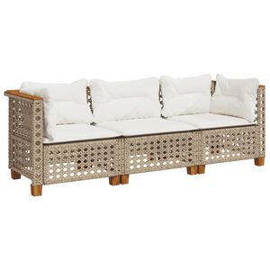 vidaXL Canap&eacute; de jardin avec coussins 3 places beige r&eacute;sine tress&eacute;e