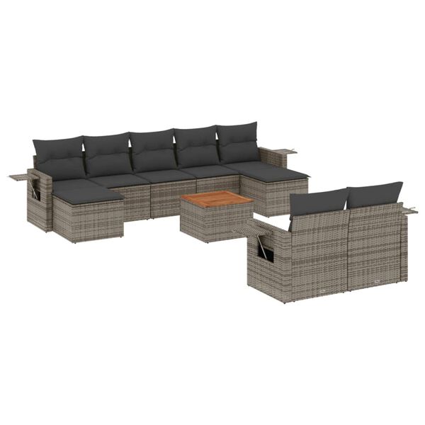 vidaXL Salon de jardin avec coussins 10 pcs gris r&eacute;sine tress&eacute;e