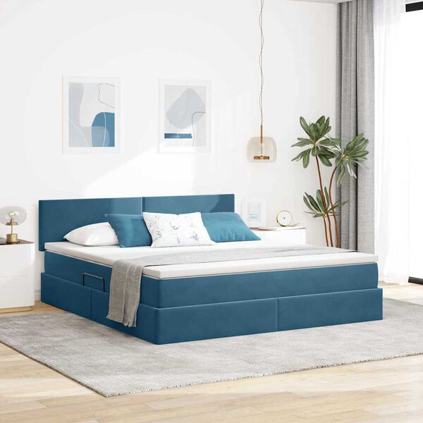 vidaXL Lit de Rangement avec matelas Bleu fonc&eacute; 160 x 200 cm Velours