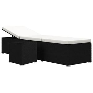 vidaXL Chaise longue avec coussin et table &agrave; th&eacute; rotin Blanc cr&egrave;me