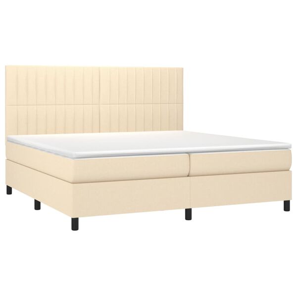 vidaXL Sommier &agrave; lattes de lit et matelas et LED Cr&egrave;me 200x200cm Tissu