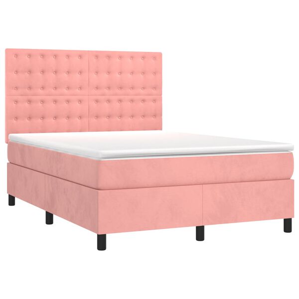 vidaXL Sommier &agrave; lattes de lit avec matelas Rose 140x190 cm Velours