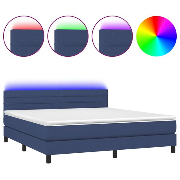 vidaXL Sommier &agrave; lattes de lit avec matelas LED Bleu 180x200 cm Tissu