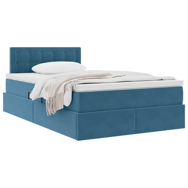 vidaXL Lit de Rangement avec matelas Bleu foncé 120 x 200 cm Velours