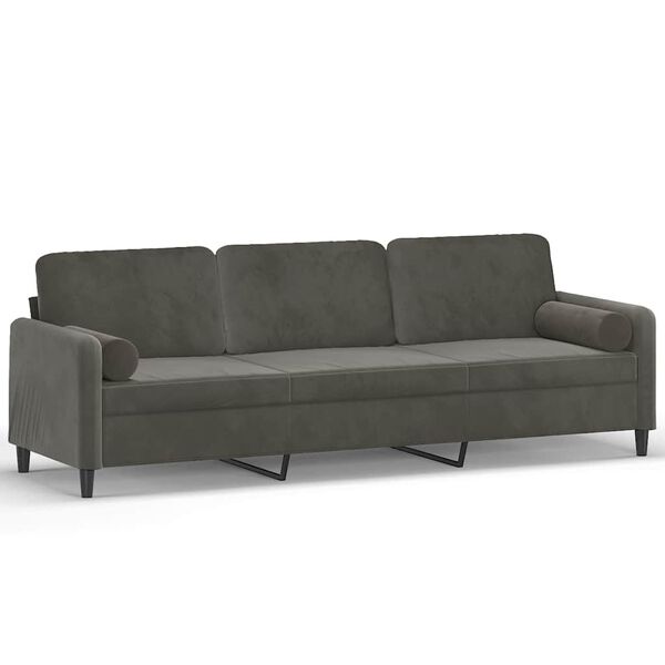 vidaXL Canap&eacute; 3 places oreillers et coussins Gris fonc&eacute; 210 cm Velours