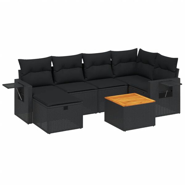 vidaXL Salon de jardin 7 pcs avec coussins noir r&eacute;sine tress&eacute;e
