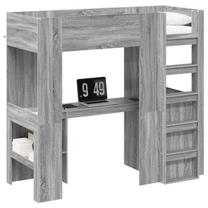 vidaXL Cadre de lit superpos&eacute; avec bureau Gris Sonoma 75 x 190 cm