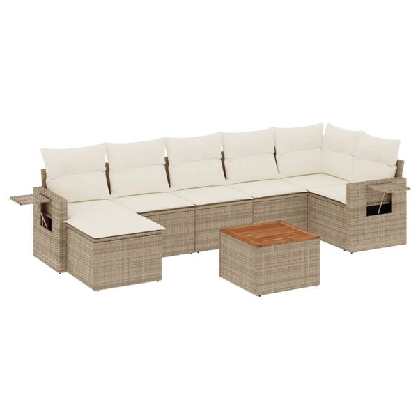 vidaXL Salon de jardin avec coussins 8 pcs beige r&eacute;sine tress&eacute;e