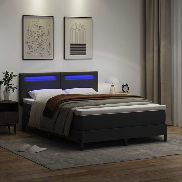 vidaXL Lit &agrave; ressorts avec matelas Noir 140 x 190 cm Simili cuir