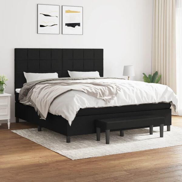 vidaXL Sommier &agrave; lattes de lit avec matelas Noir 180x200 cm Tissu