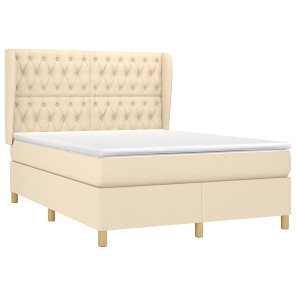 vidaXL Sommier &agrave; lattes de lit avec matelas Cr&egrave;me 140x190 cm Tissu