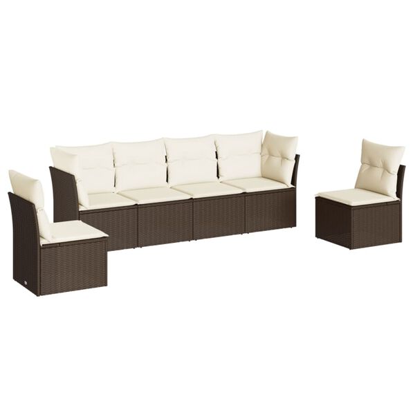 vidaXL Salon de jardin avec coussins 6 pcs marron r&eacute;sine tress&eacute;e