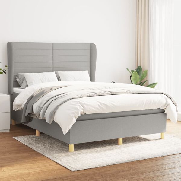 vidaXL Sommier &agrave; lattes de lit avec matelas Gris clair 140x200cm Tissu