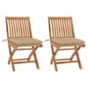vidaXL Chaises pliantes (lot de 2) avec coussins beiges, en teck massif