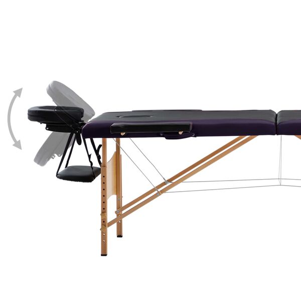 vidaXL Table de massage pliable 2 zones Bois Noir