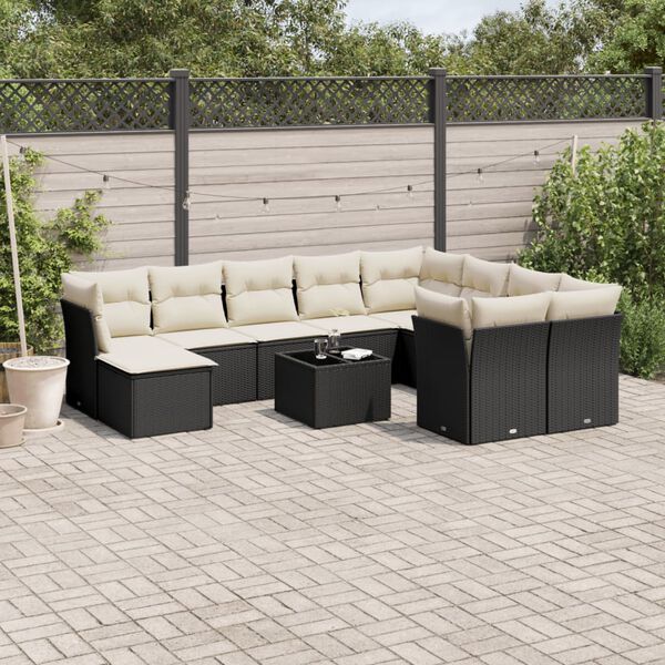 vidaXL Salon de jardin 11 pcs avec coussins noir r&eacute;sine tress&eacute;e