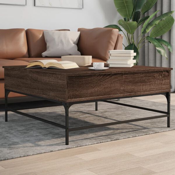 vidaXL Table basse chêne marron 95x95x45 cm bois d'ingénierie et métal