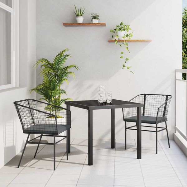 vidaXL Ensemble de salle &agrave; manger pour jardin 3 pcs Noir polyrotin