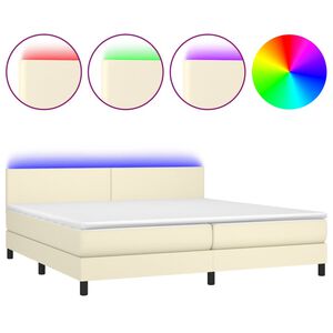 vidaXL Sommier &agrave; lattes de lit avec matelas et LED Cr&egrave;me 200x200 cm