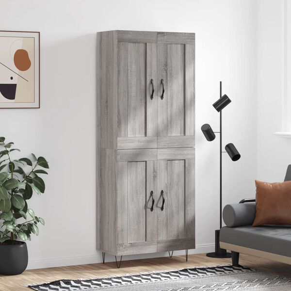 vidaXL Buffet haut Sonoma gris 69,5x34x180 cm Bois d'ing&eacute;nierie