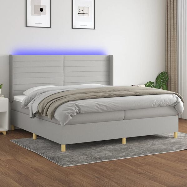 vidaXL Sommier &agrave; lattes de lit matelas LED Gris clair 200x200 cm Tissu