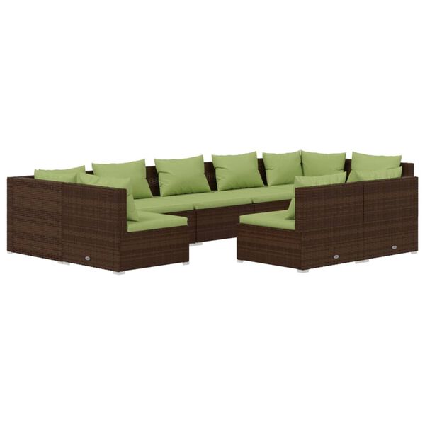 vidaXL Salon de jardin 9 pcs avec coussins Marron Résine tressée