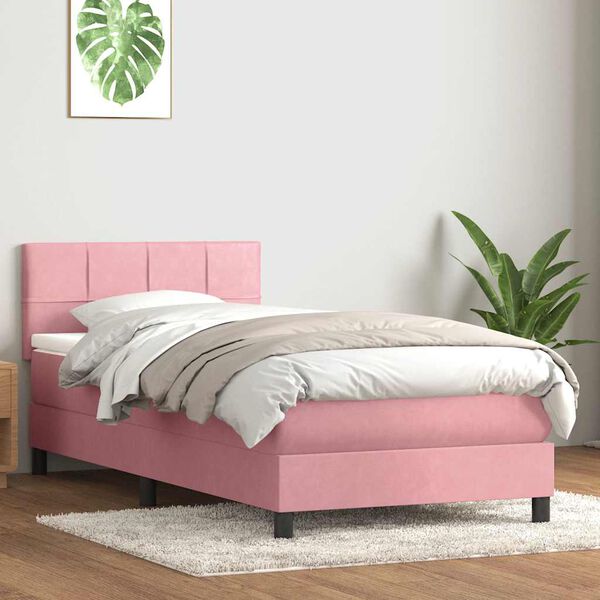 vidaXL Sommier &agrave; lattes de lit avec matelas rose 100x220 cm velours