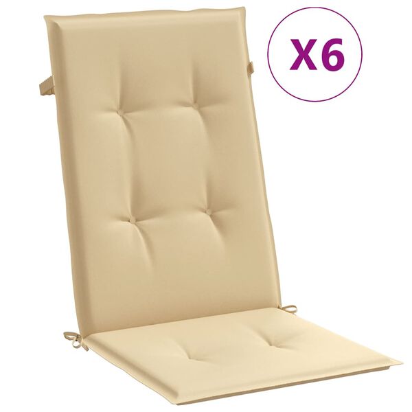 vidaXL Coussins de chaise à dossier haut lot de 6 beige mélangé tissu