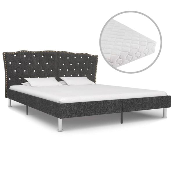 vidaXL Lit avec matelas Gris fonc&eacute; Tissu 160x200 cm