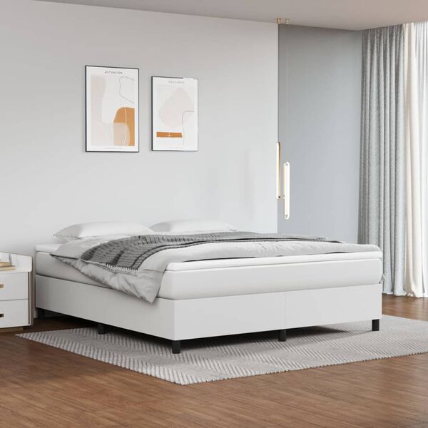 vidaXL Sommier &agrave; lattes de lit avec matelas Blanc 160x200cm Similicuir