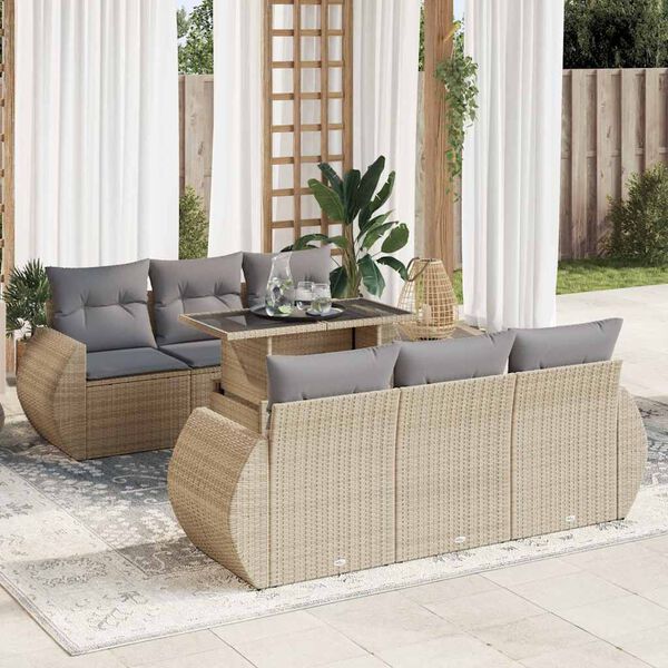 vidaXL Salon de jardin avec coussins 7 pcs beige r&eacute;sine tress&eacute;e