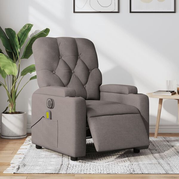 vidaXL Fauteuil de massage inclinable &eacute;lectrique Taupe Tissu