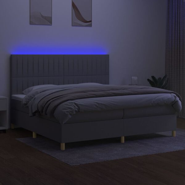 vidaXL Sommier &agrave; lattes de lit matelas et LED Gris clair 200x200 cm