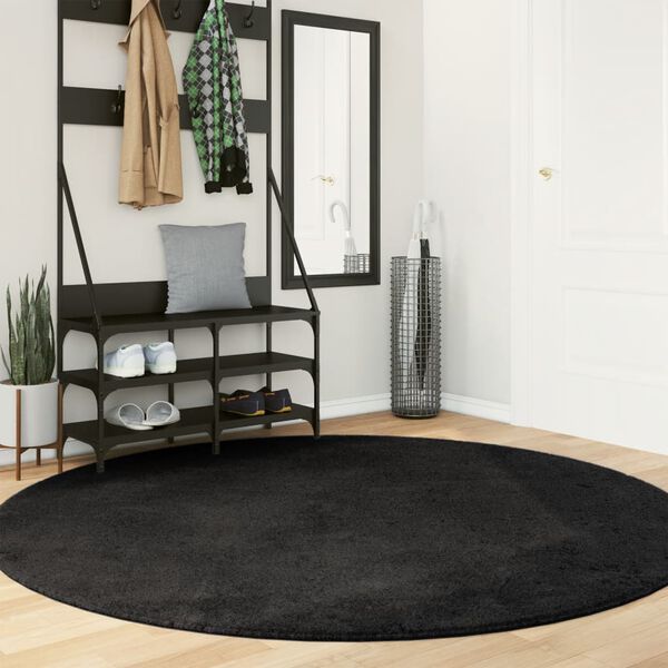 vidaXL Tapis HUARTE &agrave; poils courts doux et lavable noir &Oslash; 200 cm