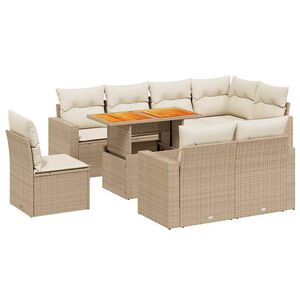 vidaXL Salon de jardin avec coussins 9 pcs beige r&eacute;sine tress&eacute;e